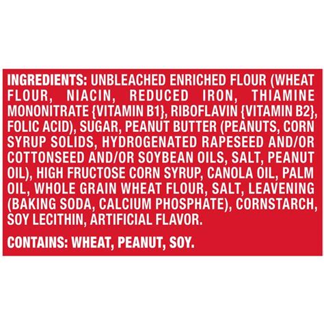Unbleached enriched flour, sugar, peanut butter, palm oil, high fructose corn syrup, whole grain wheat flour, salt, cornstarch, leavening. 34 Nutter Butter Nutrition Label - Labels For You