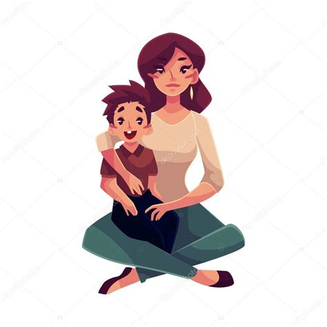 Mama Abrazando A Su Hijo Dibujo Dibujos Animados Feliz Familia Padre