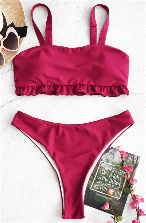 burgundy ruffle square neck bikini set swim suit girls bikinis bikini set swimsuits