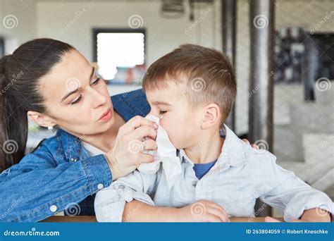 Caring Mother Blows Her Son S Nose Stock Image Image Of Protective Happy