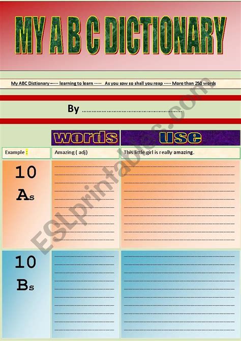 250 Word Dictionary Template For Your Students Esl Worksheet By Kons