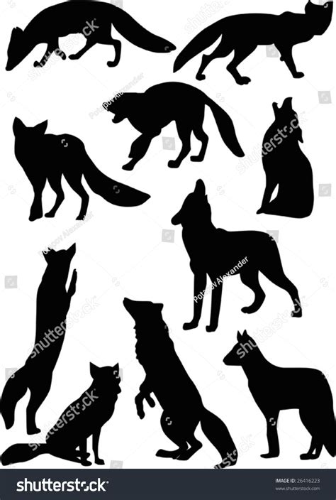 Illustration Fox Wolf Silhouettes Isolated On Stok Vektör Telifsiz