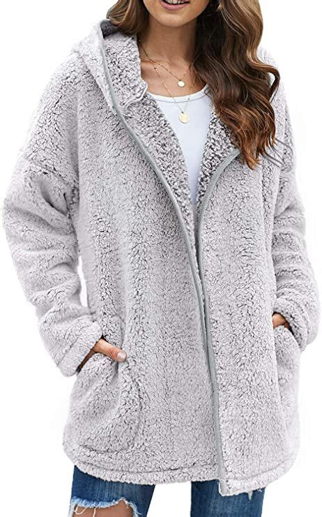 Dokotoo Womens Long Sleeve Solid Fuzzy Fleece Open Front Hooded
