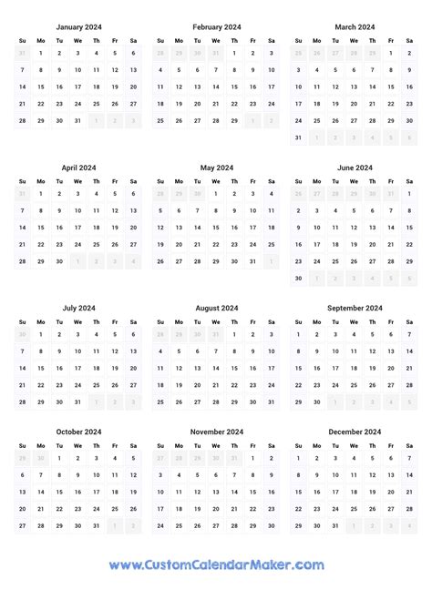 Printable Annual Calendar 2024 Rey Lenore