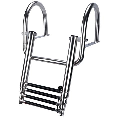 Marinebaby 4 Steps Pontoon Boat Ladder Stainless Steel Folding