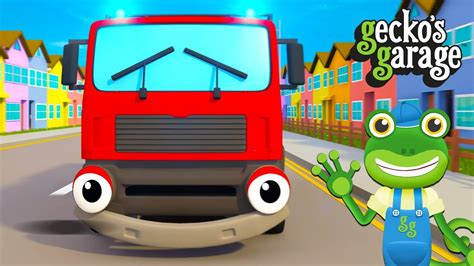 The fire truck is here for you don't be scared spray water with the hose the fire is out. Fire Truck Song For Kids | Songs For Children | Gecko's Garage - YouTube
