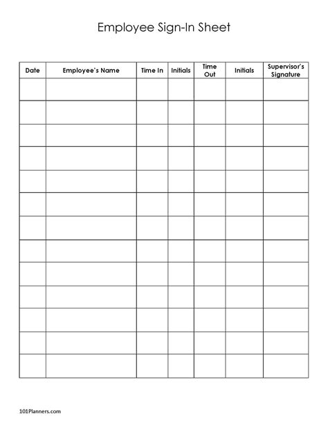 Employee Sign In Sign Out Sheet Template