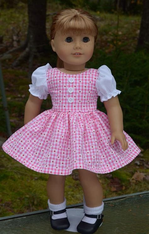 1950 s inspired american girl doll dress ~ pink gingham with puffed sleeves maryellen