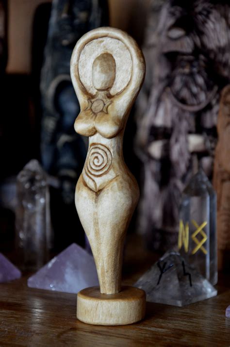 Pagan Goddess Wooden Figurine Wiccan Altar Decor Spiral Goddess Triple