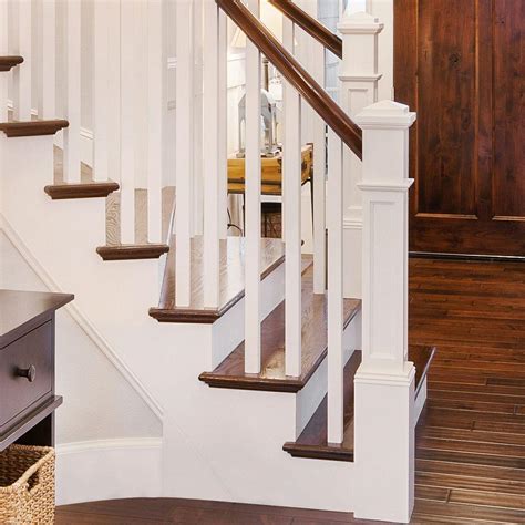 Using a sharp chisel, rebate the newel post to accommodate the 32mm x 32mm square plate drill a hole half an inch into the end of the rail so the threaded spigot on the square plate fits tight using the screws provided, fix the plate onto the end of the handrail. Banister Newel Post | Another Home Image Ideas