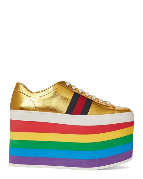 Gucci Peggy Rainbow Platform Leather Sneakers Lyst