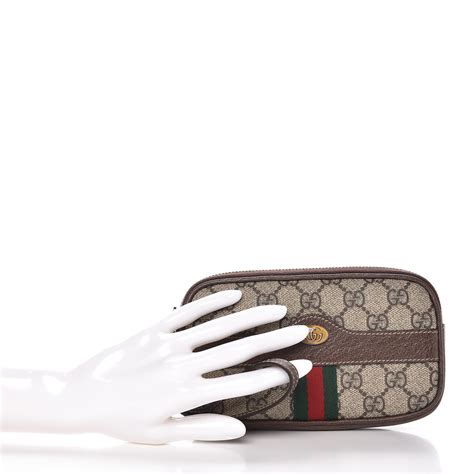 Gucci Gg Supreme Monogram Ophidia Phone Case Wristlet Brown 398927