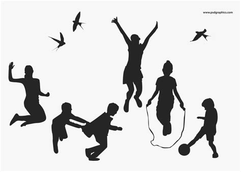 Playful Children Vector Silhouettes Shadow Children Playing Png