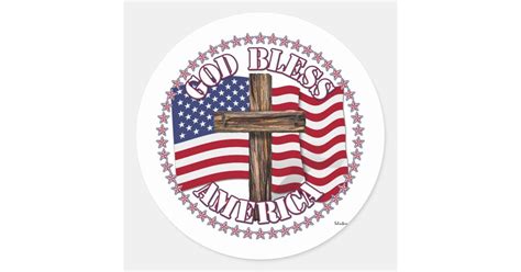 God Bless America And Cross With Usa Flag 50 Stars Classic Round