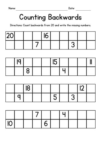 Counting Backwards From 20 Worksheets Teaching Resources