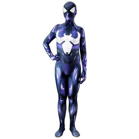 Purple Symbiote Venom Jumpsuit Spiderman Cosplay Costume Halloween