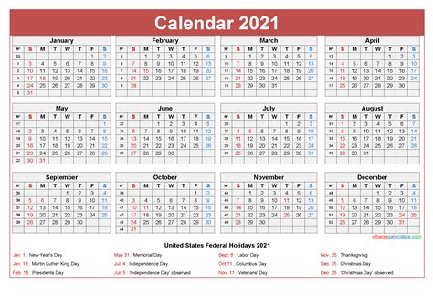 Downloadable 12 Month Free Printable 2021 Calendar With Holidays