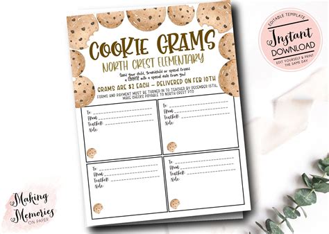 Editable Cookie Gram template, School Cookie Gram Flyer, School
