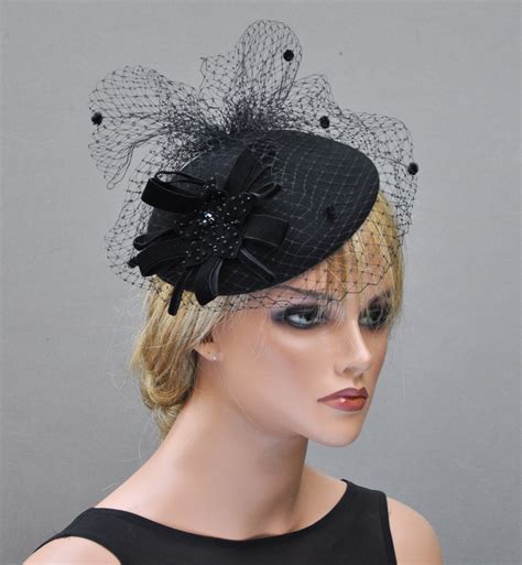 women s black winter fascinator ladies black felt hat duchess kate hat cocktail hat formal