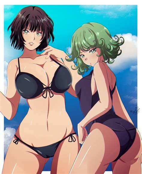 Rule 34 2girls Ass Bikini Black Hair Duo Female Female Only Fubuki One Punch Man Green Eyes