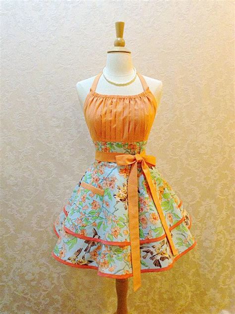 flirty chic pinup apron in blue sparrow floral with double pinup apron womens aprons vintage