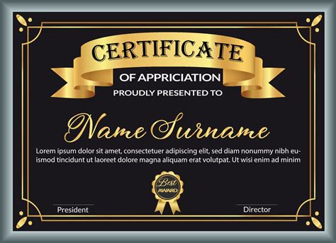 Certificate Template For Art Award With Color Vector
