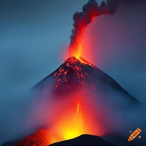 Imagen De Un Volcán En Erupción Con Lava Y Piedras