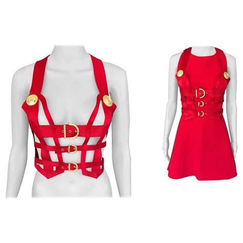 Gianni Versace F W 1992 Runway Couture Vintage Bondage Harness 2 Piece Red Dress At 1stdibs