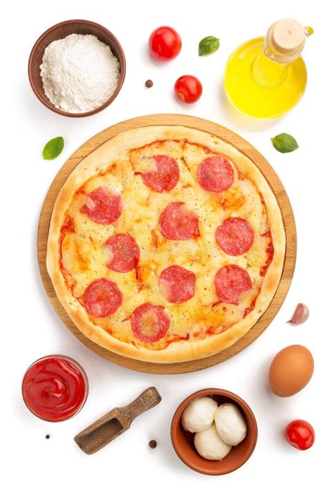 Pepperoni Pizza And Ingredients Stock Image Image Of Lifting Melting