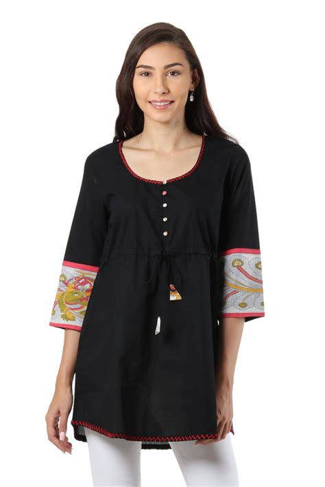 Unicef Market Peacock Printed Cotton Tunic From India Midnight Peacock