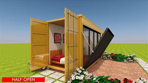 Off Grid Shipping Container Cabin Prefab Design With A Folding Deck To