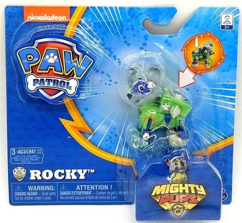 Paw Patrol Mighty Pups Rocky Figure With Light Up Badge And Paws With