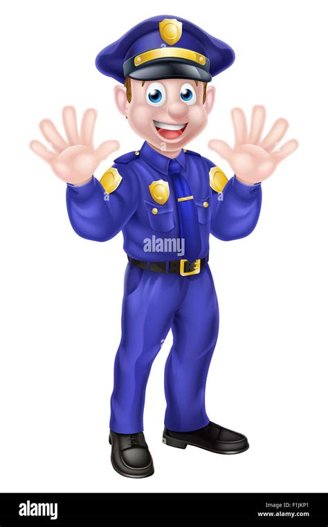 An Illustration Of A Cute Cartoon Policeman Character Mascot Waving