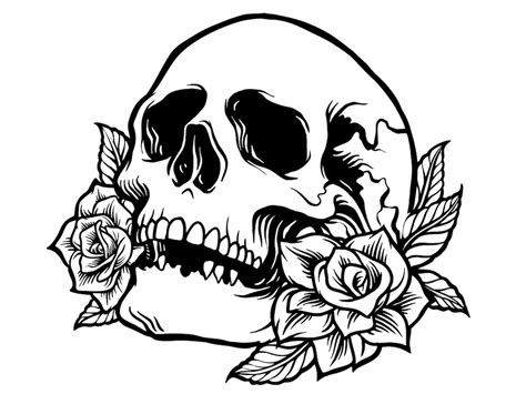 Drawn Skull With Roses/floral/tattoo Design/cricut/cut File/file in Svg