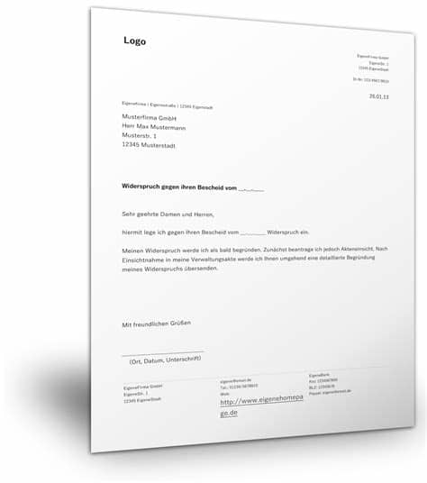 Musterbrief zum download als pdf & doc. Vorlage Widerspruch Gegen Bescheid Kindergeld ...