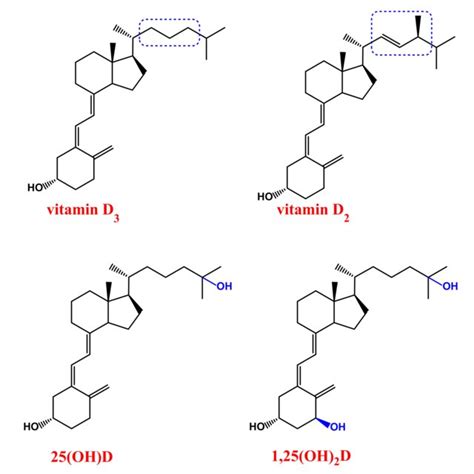 Chemical Structures Of Vitamin D3 D2 25ohd And 125oh2d