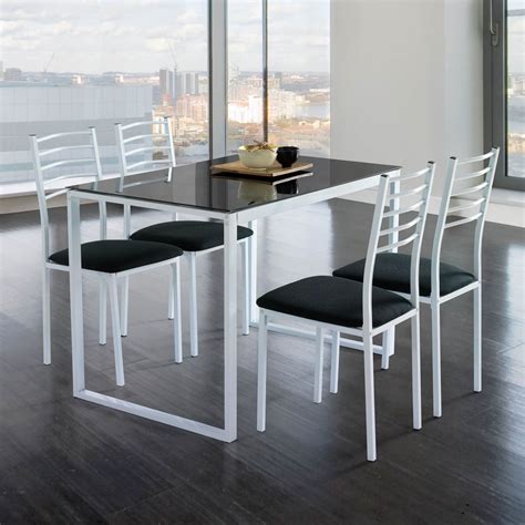 Silla de diseño moderno levi, tejido, metal negro. Conjunto Noa mesa de cocina + 4 sillas cristal | Muebles ...