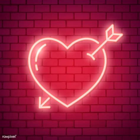 Neon Light Heart Icon On Red Background Free Image By