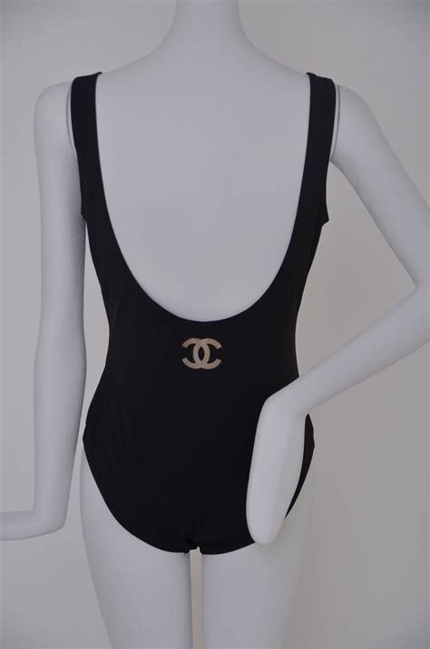 Chanel Black And Clear Logo One Piece Bathing Suit 01p Size 38 New At