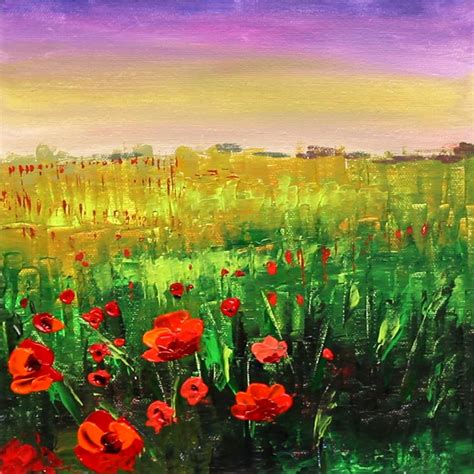Poppies field painting tutorial | Poppy field painting, Flower field painting, Flower field 