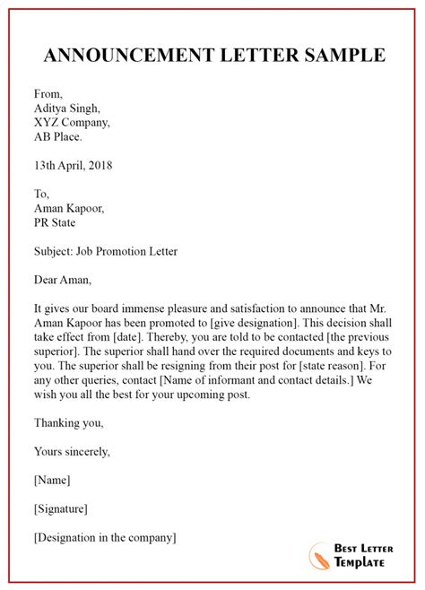 10 Free Announcement Letter Template Format Sample Example 2023