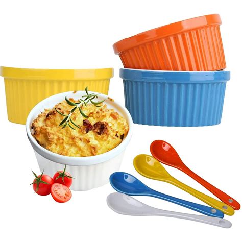 Souffle Dish Ramekins For Baking 12 Ounce Set Of 4 Assorted Colors