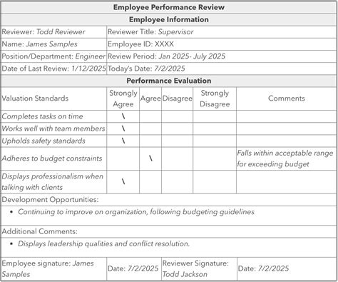 Employee Performance Review Template And Examples