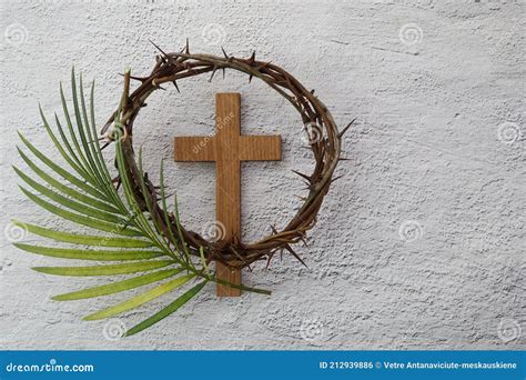 Palm Sunday Background Cross And Palm On Grey Background Stock Photo