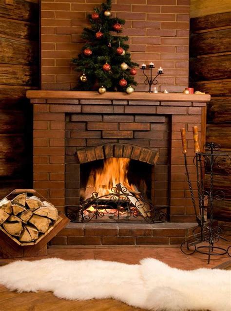 Rustic Brick Christmas Fireplace Printed Backdrop X069 Fireplace