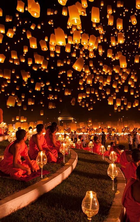 floating lantern festival in chiang mai thailand released wish lanterns are symbolic of