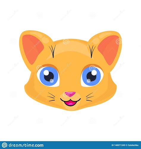Cute Cat Face Or Mask Isolated On White Background Cartoon Kitty With