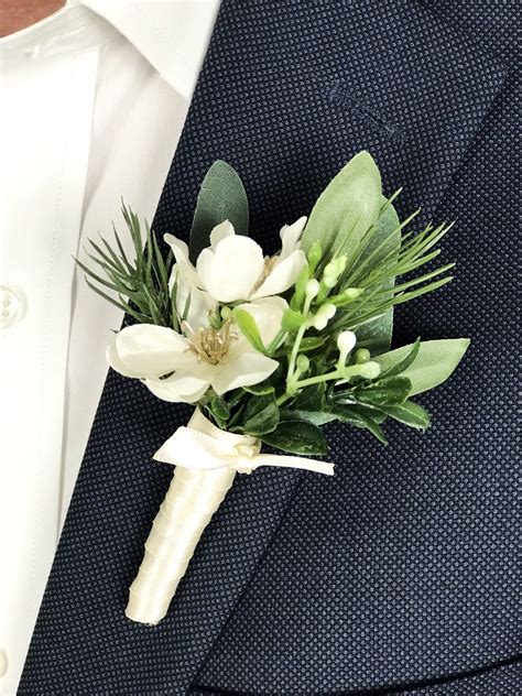 Boutonniere Ivory Silk Floral Boutonniere Groom Etsy Prom Corsage