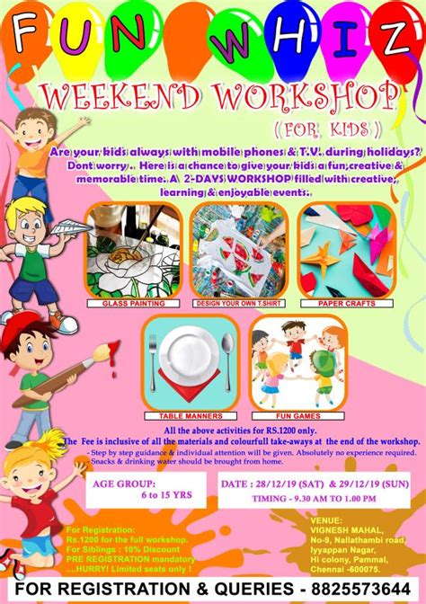 Sign up for a weekly newsletter from tickikids and get the latest news on the most interesting events for kids and family in singapore for the weekend! "FUN WHIZ" WEEKEND WORKSHOP FOR KIDS on 28-12-19 (Sat ...