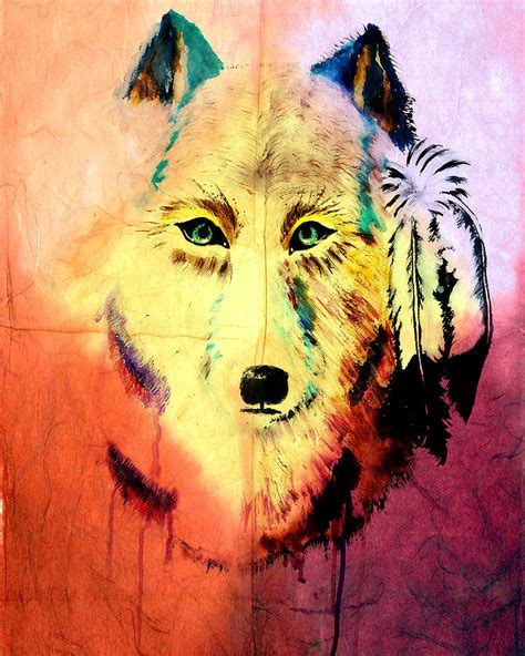 Mixed Media Painting Of Spirit Of The Wolf 2 By Ayasha Loya Painting By